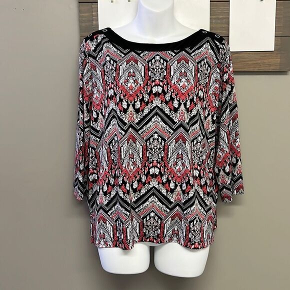 Alfred Dunner Women’s Abstract BoatNeck 3/4 Sleeves Pullover Shirt- LP - Picture 1 of 13